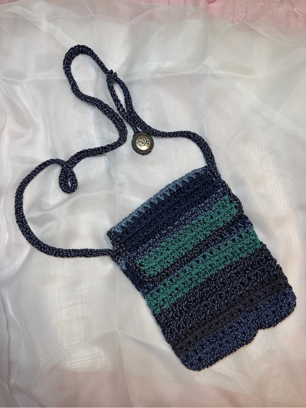 The Sak Navy and Teal Crochet Crossbody